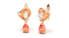 Load image into Gallery viewer, Earrings with Pearshape Orange Sapphire and White Marquise Diamonds | Bloom Flora V
