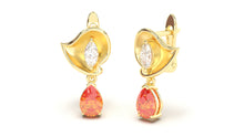 Load image into Gallery viewer, Earrings with Pearshape Orange Sapphire and White Marquise Diamonds | Bloom Flora V
