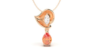 Pendant with Pearshape Orange Sapphire and a White Marquise Diamond | Bloom Flora V