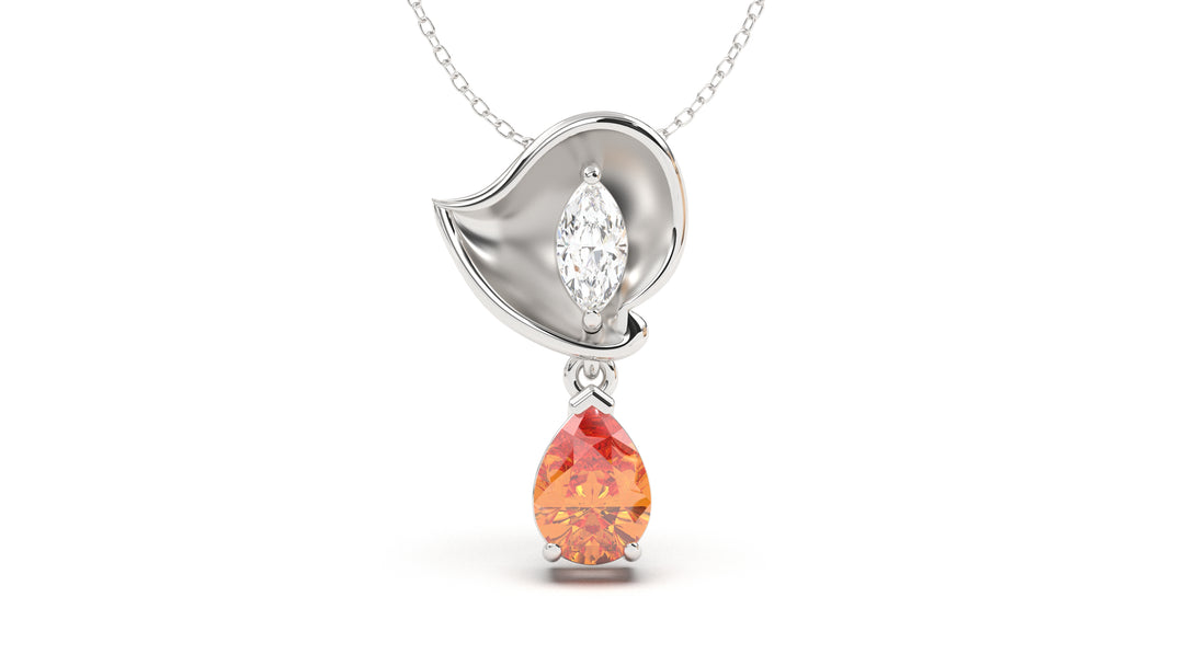 Pendant with Pearshape Orange Sapphire and a White Marquise Diamond | Bloom Flora V