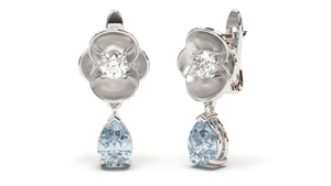 Earrings with Pearshape Aquamarines and Round White Diamonds | Bloom Flora VI