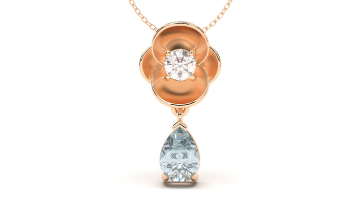 Pendant with Pearshape Aquamarine and a Single Round White Diamond | Bloom Flora VI