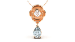 Pendant with Pearshape Aquamarine and a Single Round White Diamond | Bloom Flora VI