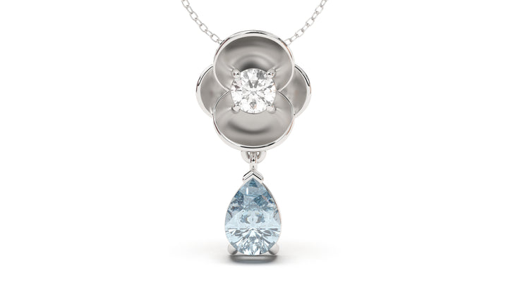 Pendant with Pearshape Aquamarine and a Single Round White Diamond | Bloom Flora VI
