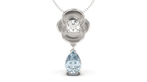 Pendant with Pearshape Aquamarine and a Single Round White Diamond | Bloom Flora VI