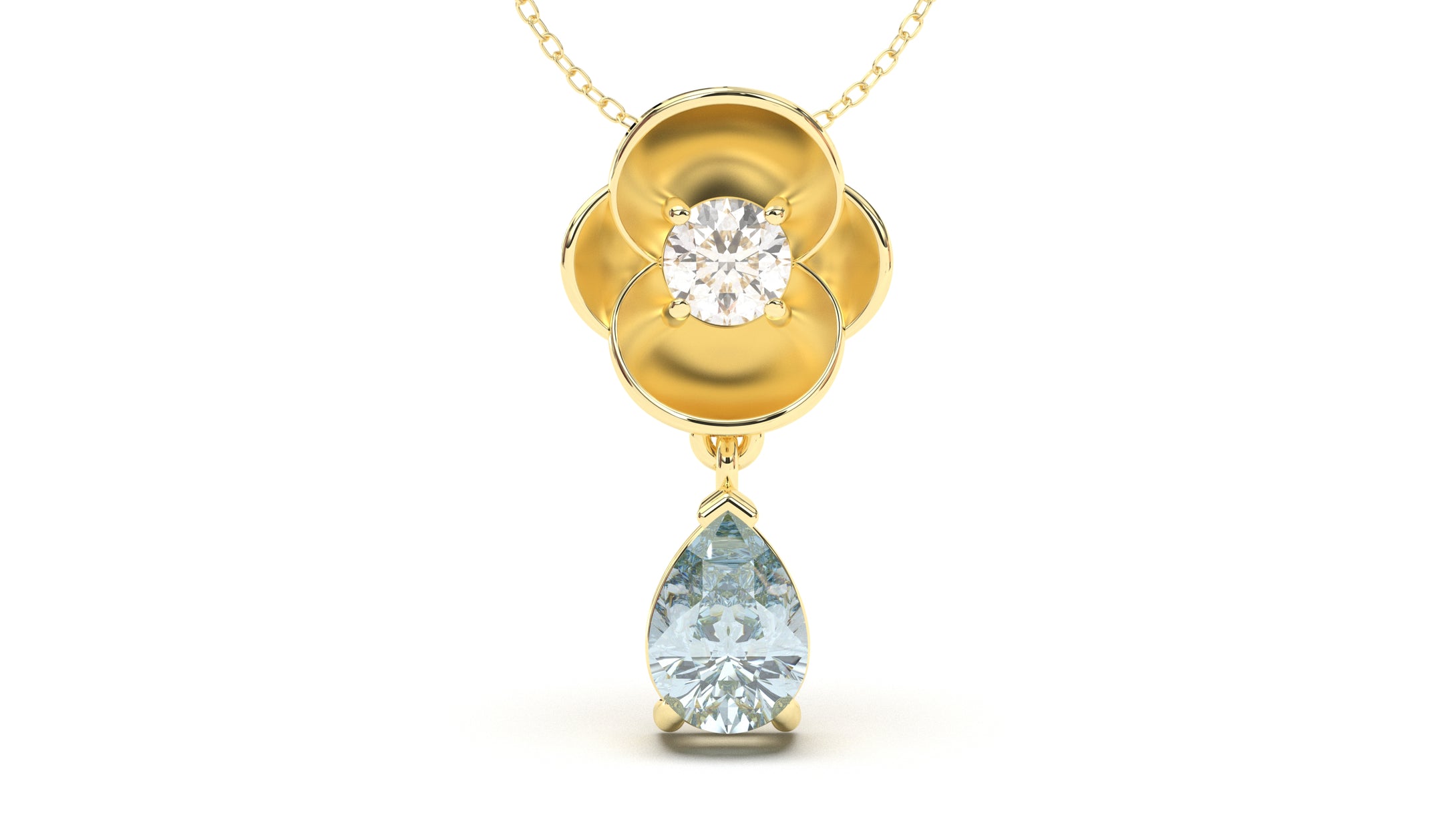 Pendant with Pearshape Aquamarine and a Single Round White Diamond | Bloom Flora VI