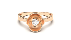 Flower Theme Ring with a Single Round White Diamond | Bloom Flora VI