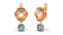 Load image into Gallery viewer, Earrings with Round Blue Topaz and Round White Diamonds | Bloom Flora VII
