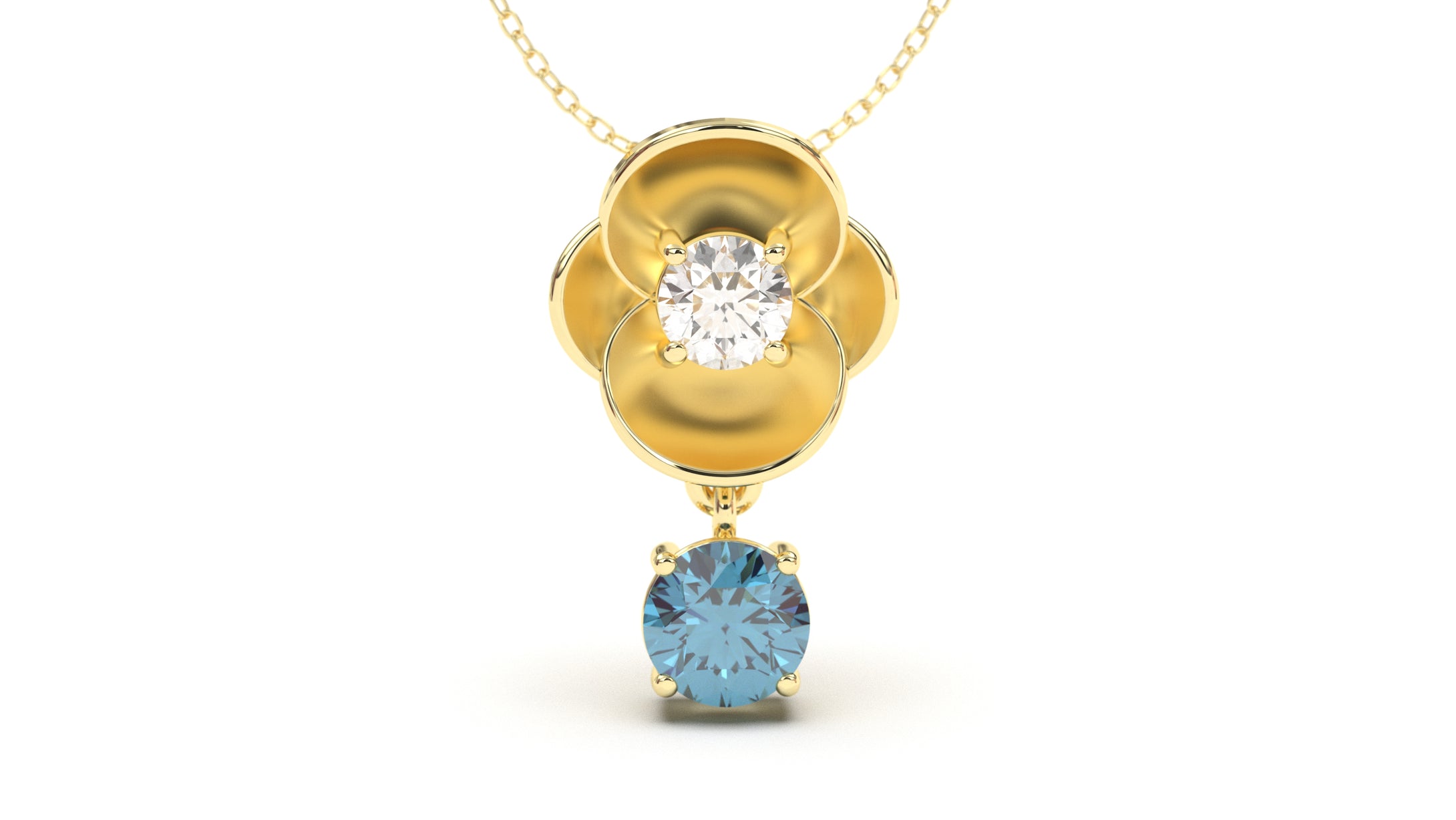 Pendant with Round Blue Topaz and a Single Round White Diamond | Bloom Flora VII