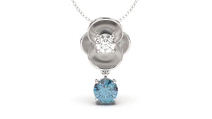 Pendant with Round Blue Topaz and a Single Round White Diamond | Bloom Flora VII