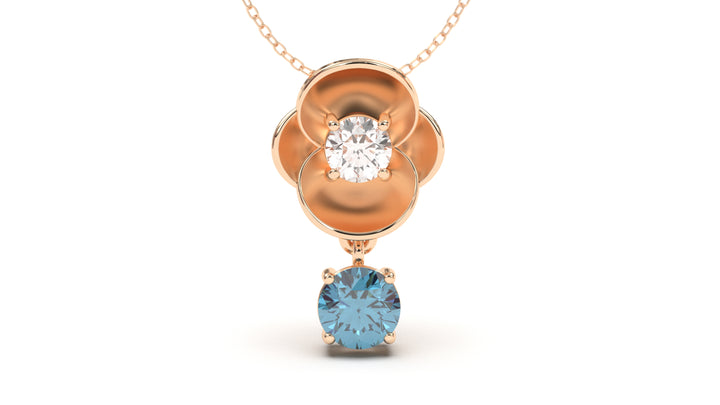 Pendant with Round Blue Topaz and a Single Round White Diamond | Bloom Flora VII