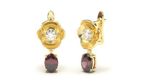 Earrings with Oval Garnets and Round White Diamonds | Bloom Flora VIII