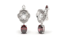 Load image into Gallery viewer, Earrings with Oval Garnets and Round White Diamonds | Bloom Flora VIII
