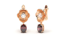 Load image into Gallery viewer, Earrings with Oval Garnets and Round White Diamonds | Bloom Flora VIII
