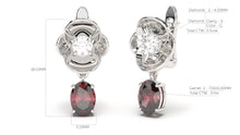 Load image into Gallery viewer, Earrings with Oval Garnets and Round White Diamonds | Bloom Flora VIII
