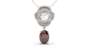 Pendant with Oval Garnet and a Single Round White Diamond | Bloom Flora VIII