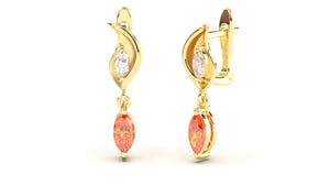 Earrings with Marquise Orange Sapphire and Marquise White Diamonds | Bloom Flora IX