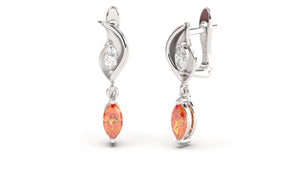 Earrings with Marquise Orange Sapphire and Marquise White Diamonds | Bloom Flora IX