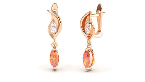 Earrings with Marquise Orange Sapphire and Marquise White Diamonds | Bloom Flora IX