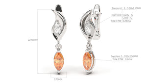 Earrings with Marquise Orange Sapphire and Marquise White Diamonds | Bloom Flora IX