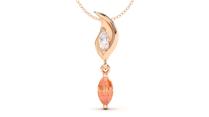 Pendant with Marquise Orange Sapphire and a Single Marquise White Diamond | Bloom Flora IX