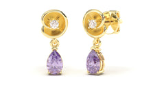 Load image into Gallery viewer, Earrings with Pearshape Amethysts and Round White Diamonds | Bloom Flora X
