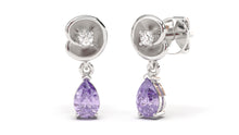 Load image into Gallery viewer, Earrings with Pearshape Amethysts and Round White Diamonds | Bloom Flora X
