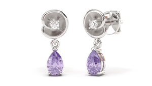 Earrings with Pearshape Amethysts and Round White Diamonds | Bloom Flora X