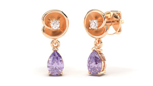 Earrings with Pearshape Amethysts and Round White Diamonds | Bloom Flora X