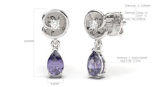 Load image into Gallery viewer, Earrings with Pearshape Amethysts and Round White Diamonds | Bloom Flora X
