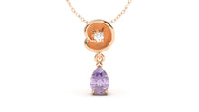 Load image into Gallery viewer, Pendant with Pearshape Amethyst and a Single Round White Diamond | Bloom Flora X
