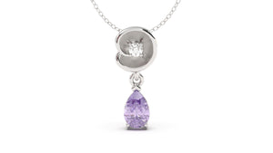 Pendant with Pearshape Amethyst and a Single Round White Diamond | Bloom Flora X