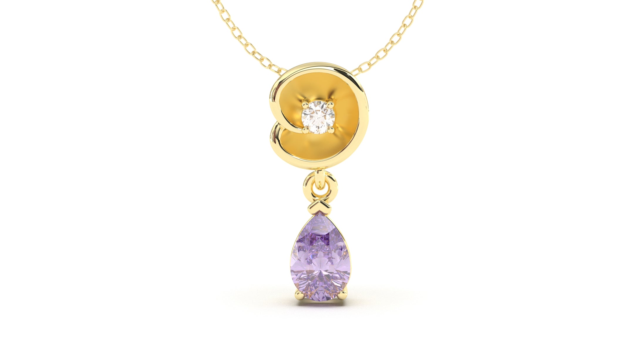 Pendant with Pearshape Amethyst and a Single Round White Diamond | Bloom Flora X