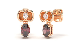 Earrings with Oval Garnet and Round White Diamonds | Bloom Flora XI