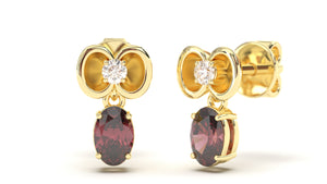 Earrings with Oval Garnet and Round White Diamonds | Bloom Flora XI