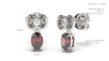 Load image into Gallery viewer, Earrings with Oval Garnet and Round White Diamonds | Bloom Flora XI
