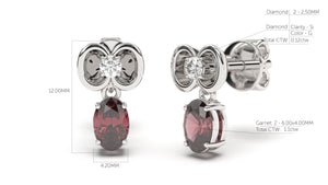 Earrings with Oval Garnet and Round White Diamonds | Bloom Flora XI