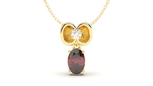 Pendant with Oval Garnet and a Single Round White Diamond | Bloom Flora XI