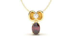 Pendant with Oval Garnet and a Single Round White Diamond | Bloom Flora XI