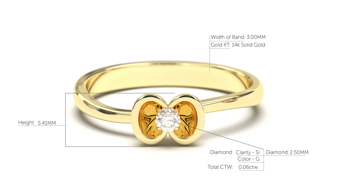 Flower Theme Ring with a Single Round White Diamond | Bloom Flora XI