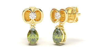 Earrings Flower Theme with Round White Diamond and Pearshape Peridot | Bloom Flora XII