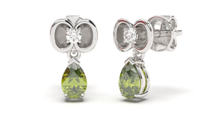 Earrings Flower Theme with Round White Diamond and Pearshape Peridot | Bloom Flora XII