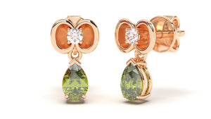 Earrings Flower Theme with Round White Diamond and Pearshape Peridot | Bloom Flora XII