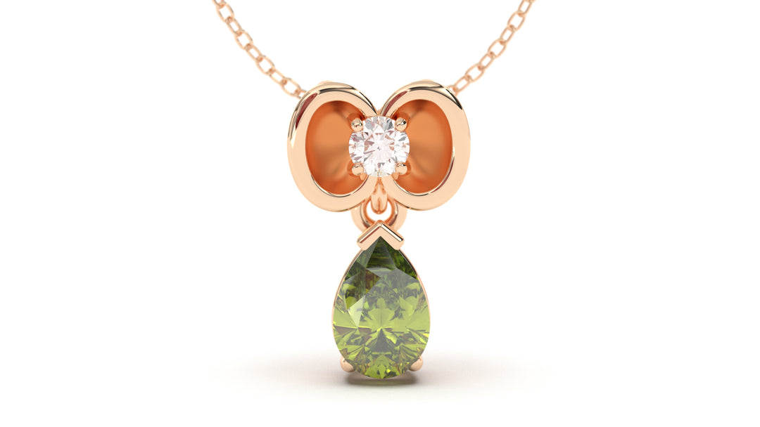 Pendant with Pearshape Green Peridot and Round White Diamond | Bloom Flora XII
