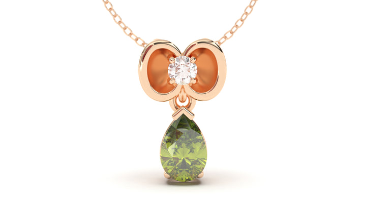 Pendant with Pearshape Green Peridot and Round White Diamond | Bloom Flora XII