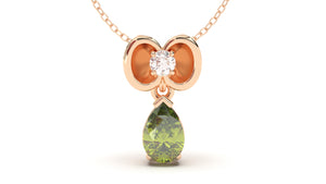 Pendant with Pearshape Green Peridot and Round White Diamond | Bloom Flora XII