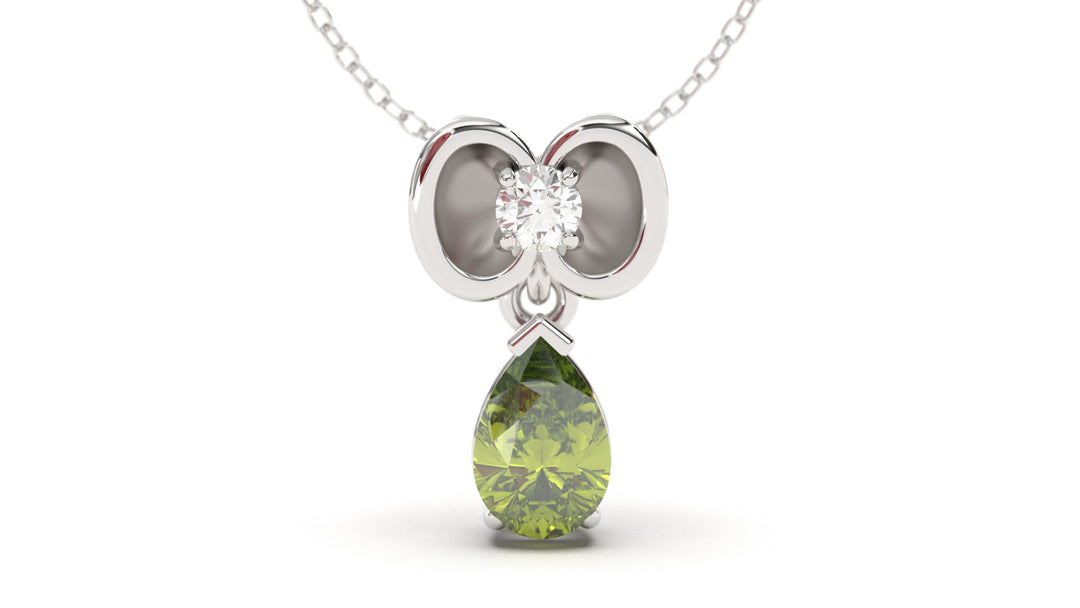 Pendant with Pearshape Green Peridot and Round White Diamond | Bloom Flora XII