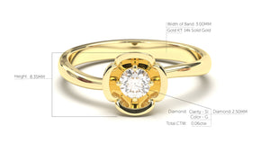 Flower Theme Ring with a Single Round White Diamond | Bloom Flora XIII