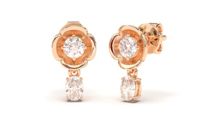 Flower Theme Earrings with Pearshape and Round White Diamonds | Bloom Flora XIII