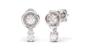 Flower Theme Earrings with Pearshape and Round White Diamonds | Bloom Flora XIII